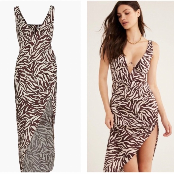 Rumer x Revolve Cyrus Maxi Zebra Print Linen Dress - Picture 3 of 13